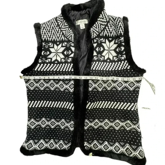 Christopher & Banks Black & White Knit with Faux Fur Trim Stand up Collar Sz XL - Picture 8 of 14